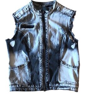 Lip Service denim Vest Acid Wash XL Black and White